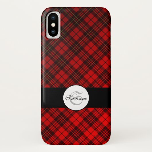 Helderend Elegant Red Kersttartan Monogram Case-Mate iPhone Case (Achterkant)