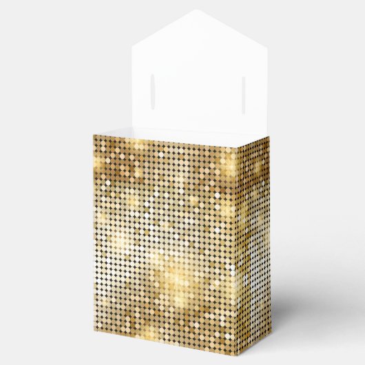 Helderende gouden sequoietjes in glitters disco ba bedankdoosjes (Geopend)