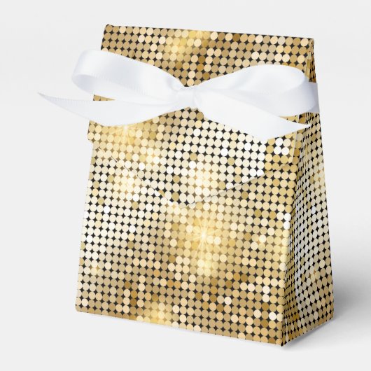 Helderende gouden sequoietjes in glitters disco ba bedankdoosjes (Voorkant Zijde)