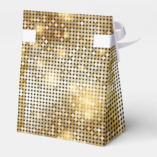 Helderende gouden sequoietjes in glitters disco ba bedankdoosjes (Achterkant)