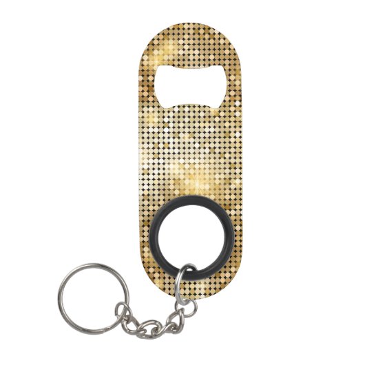 Helderende gouden sequoietjes in glitters disco ba sleutelhanger flessenopener (Voorkant)