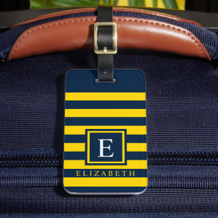 heldergeel donkerblauw kleurenblok bagagelabel