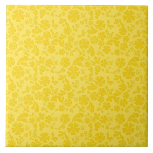 Heldergeel Floral Patroon Tegeltje (Voorkant)
