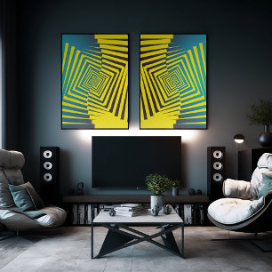 Heldergeel Groen Abstract Oerwoud Stijlpatroon Poster