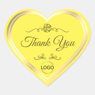 Heldergeel met Goud Lijst en Logo Dank u Hart Sticker