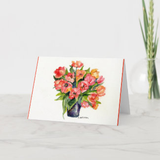 Heldergeel oranje roze H2O-kleurenpapaverschilderi Bedankkaart