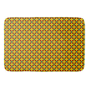 Heldergeel Rood en Weaved Blue Bath Mat