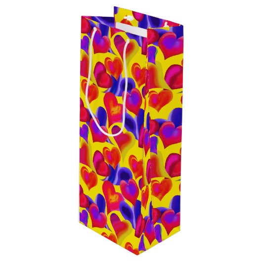 Heldergekleurd hart | VALENTIJNSDAG Wijn Cadeautas (Voorkant Gekanteld)