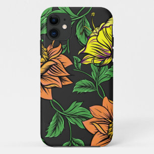 Heldergekleurde bloemen komen op uit een zwarte ac iPhone 11 hoesje