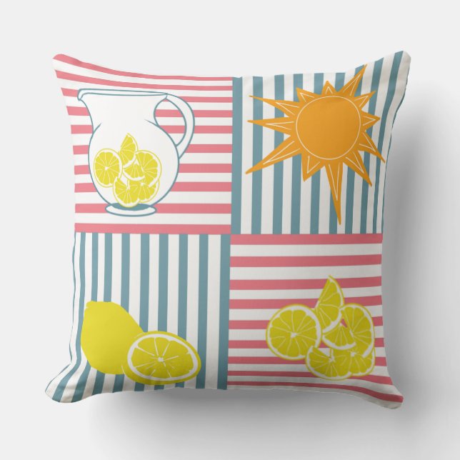 Heldergele citroenen, oranje zon, zomerknalen buitenkussen (Voorkant)