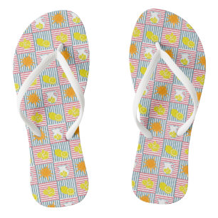 Heldergele citroenen, oranje zon, zomerknalen teenslippers