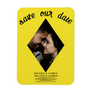 Heldergele diamanten fototrouwkaart 'Save the Date Magneet