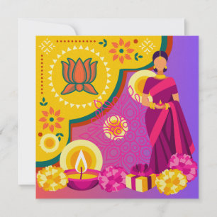 Heldergele Diwali Kaart Kleurrijke tekst Aanpassen