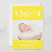 Heldergele laurierkrans Baby foto doop Kaart (Voorkant)