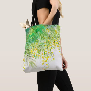 Heldergele Mimosa Waterverf Bloemenschilderij Draagtas