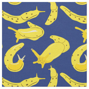 Heldergele, Royal Blue Banana Slugs geïllustreerd Stof