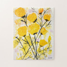 Heldergele Waterverf bloemen Legpuzzel