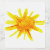 Heldergele zon met de hand geschilderd wijn etiket (Enkel label)