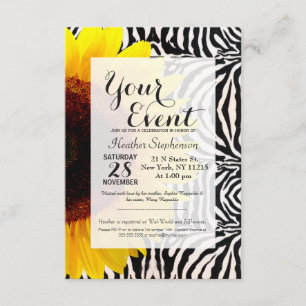 Heldergele zonnebloem op Zebra Print Stripes Kaart