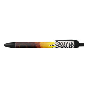 Heldergele zonnebloem op Zebra Print Stripes Zwarte Inkt Pen