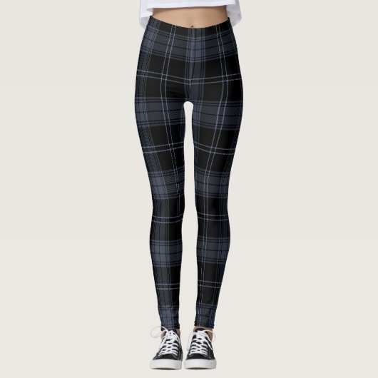 Heldergrijs, zwart, Oxford Blue kleuren Tartan Leggings (Voorkant)