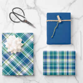 Heldergroen, blauw en wit geplakt inpakpapier vel