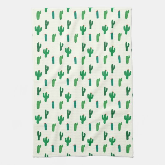 Heldergroen cactus-patroon theedoek (Verticaal)