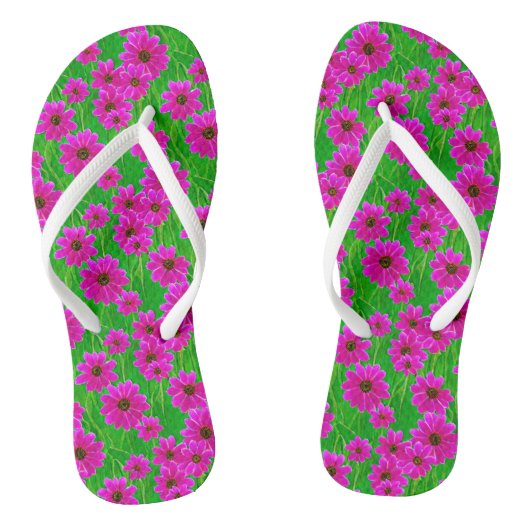Heldergroen en roze ventilatorpatroon teenslippers (Voetbed)