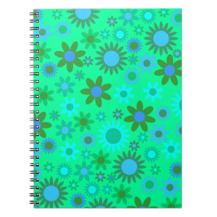 Heldergroen Flower Power Patroon Notitieboek