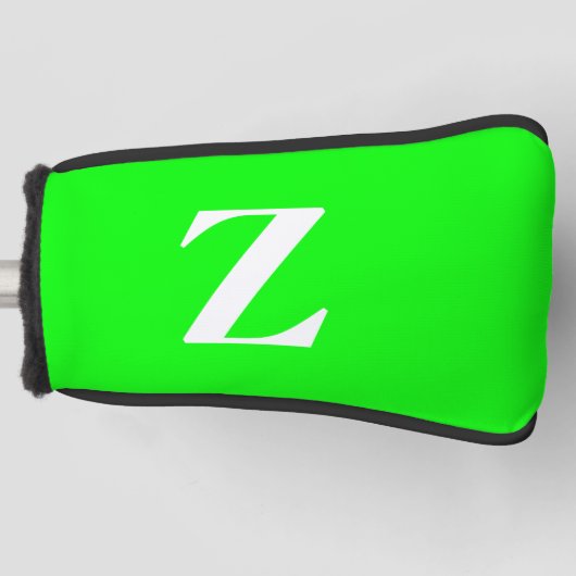 Heldergroen Groot Wit Monogram Golfheadcover (Voorkant)