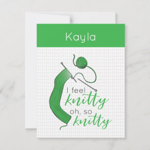 Heldergroen ik voel me knitty, zo knitty. notitiekaartje