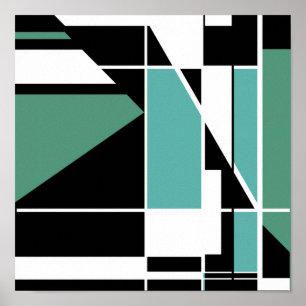 Heldergroen wit op zwart-mozaïekachtig Abstract Poster