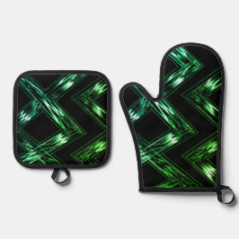 Heldergroen Zig Zag patroon Ovenwant & Pannenlap Set