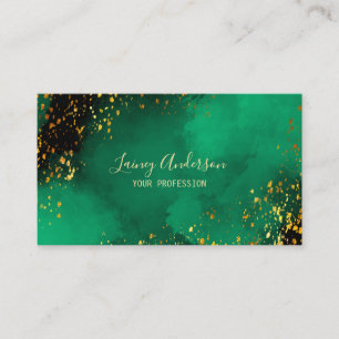 Heldergroen zwart en faux gold folie glitter visitekaartje