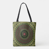 Heldergroen zwart en rood Mandala Retro Design Draagtas (Achterkant)