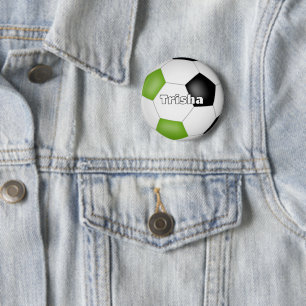 Heldergroen Zwart Voetbal Thema Custom Name Ronde Button 5,7 Cm
