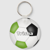 Heldergroen Zwart Voetbal Thema Custom Name Sleutelhanger (Voorkant)