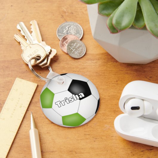 Heldergroen Zwart Voetbal Thema Custom Name Sleutelhanger (Bureau)