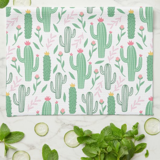 Heldergroene Cactus Succulent Blosheems Patroon Theedoek (Gevouwen)