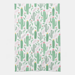 Heldergroene Cactus Succulent Blosheems Patroon Theedoek