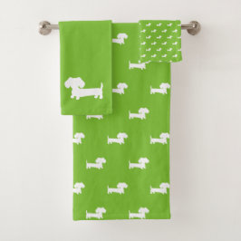 Heldergroene Dachshund Bath uit drie stukken Bad Handdoek