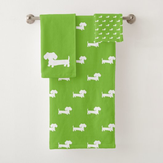 Heldergroene Dachshund Bath uit drie stukken Bad Handdoek (Insitu)