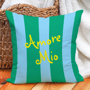 Heldergroene en blauwe strepen Amore Mio Kussen