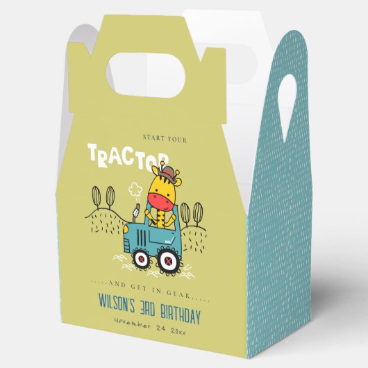 Heldergroene Giraffe in Boerderij Tractor Boys Ver Bedankdoosjes (Geopend)