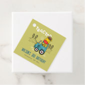 Heldergroene Giraffe in Boerderij Tractor Boys Ver Bedankjes Labels (In situ)