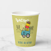 Heldergroene Giraffe in Boerderij Tractor Boys Ver Papieren Bekers (Voorkant)
