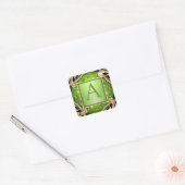 Heldergroene goudstaven monogram envelop vierkante sticker (Envelop)