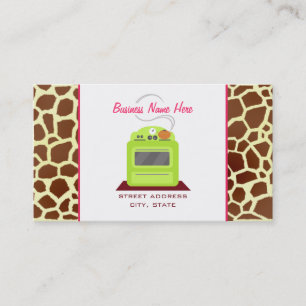 Heldergroene Retro Stove Giraffe Chef Caterer Visitekaartje
