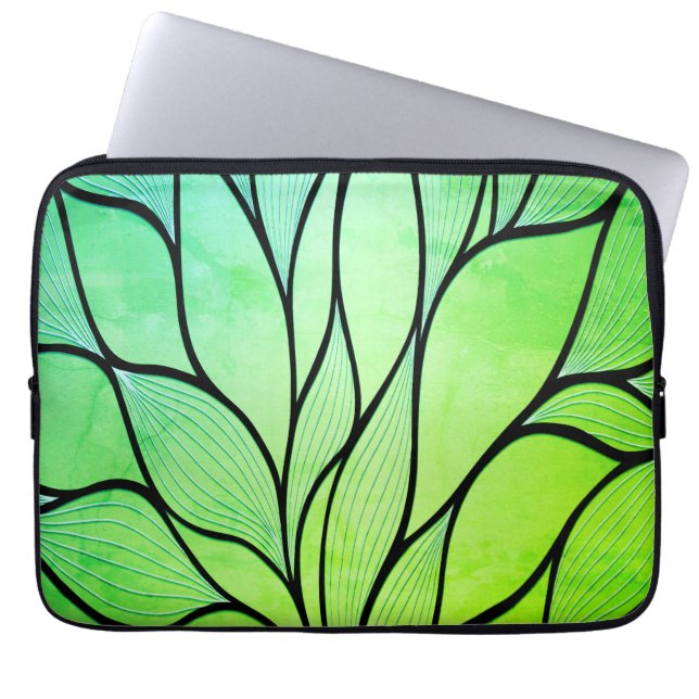 Heldergroene tinten creatief verlofpatroon laptop sleeve (Voorkant)