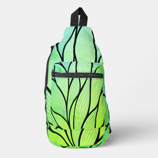 Heldergroene tinten creatief verlofpatroon sling bag (Voorkant)